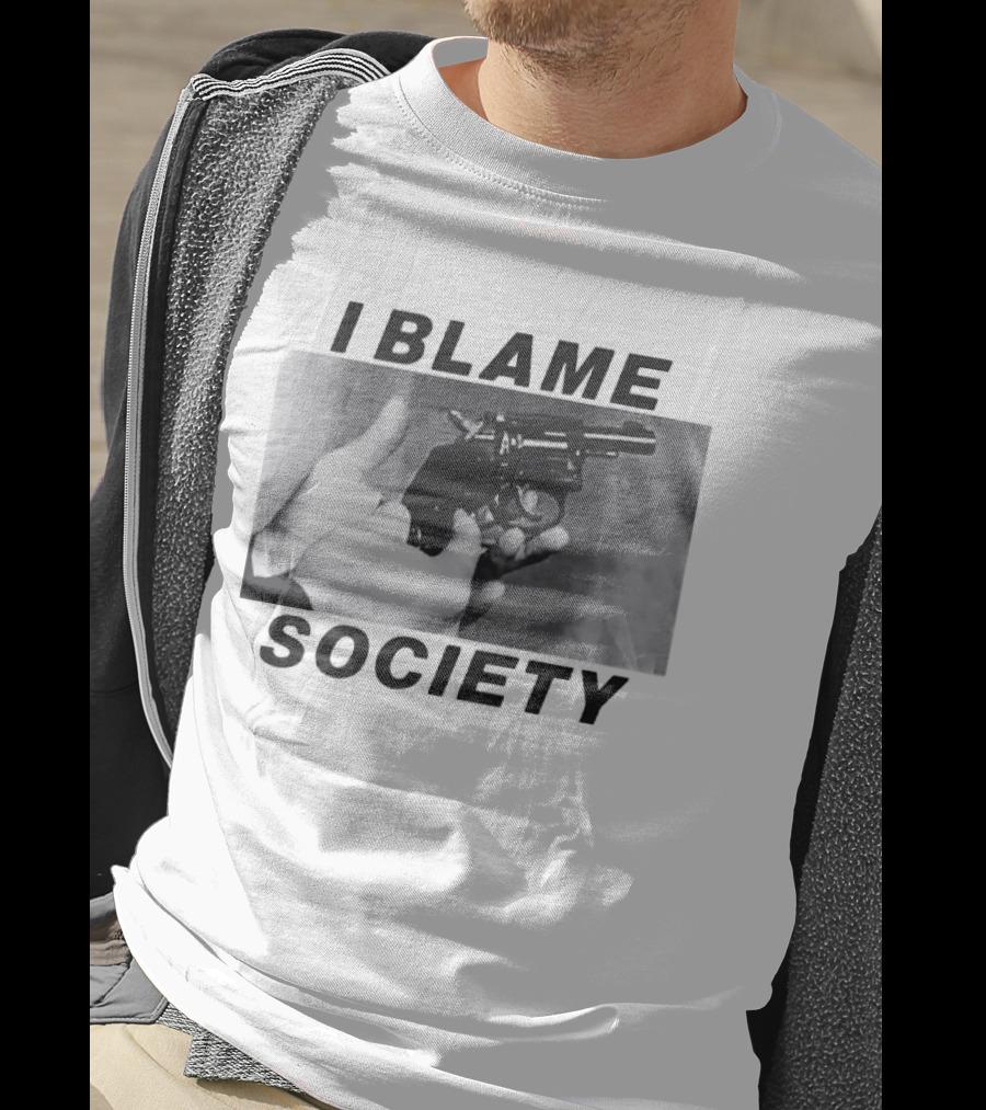 I Blame Society 1990 Totally Fucked Up Gun Image T-Shirt