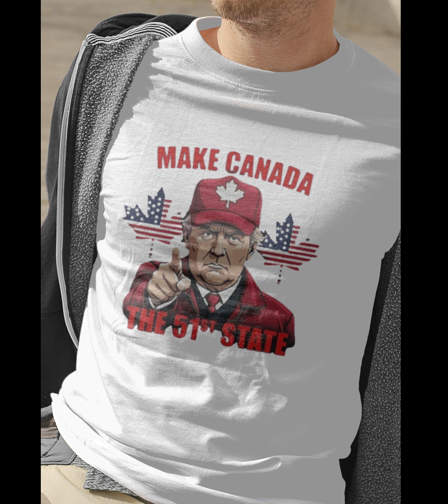 Make Canada The 51st State Trump Red Cap Maple Leaf Stars Stripes T-Shirt