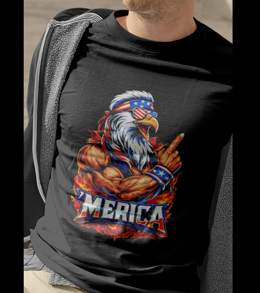 Patriotic Mullet Eagle 'Merica USA Flag Bandana And Sunglasses T-Shirt