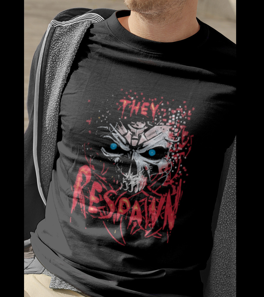 They Respawn Skull Blue Eyes Graffiti T-Shirt