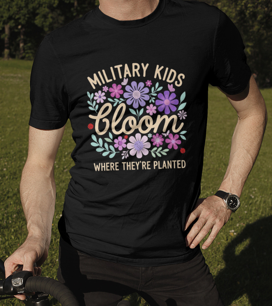 Military Kids Bloom Where They're Planted Purple Floral Dandelion T-Shirt