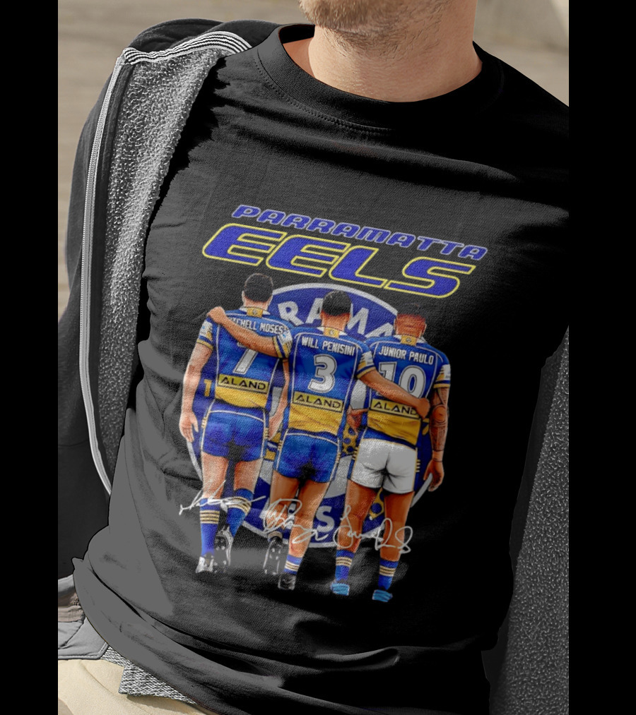 Parramatta Eels Mitchell Moses Will Penisini Junior Paulo Signatures T-Shirt