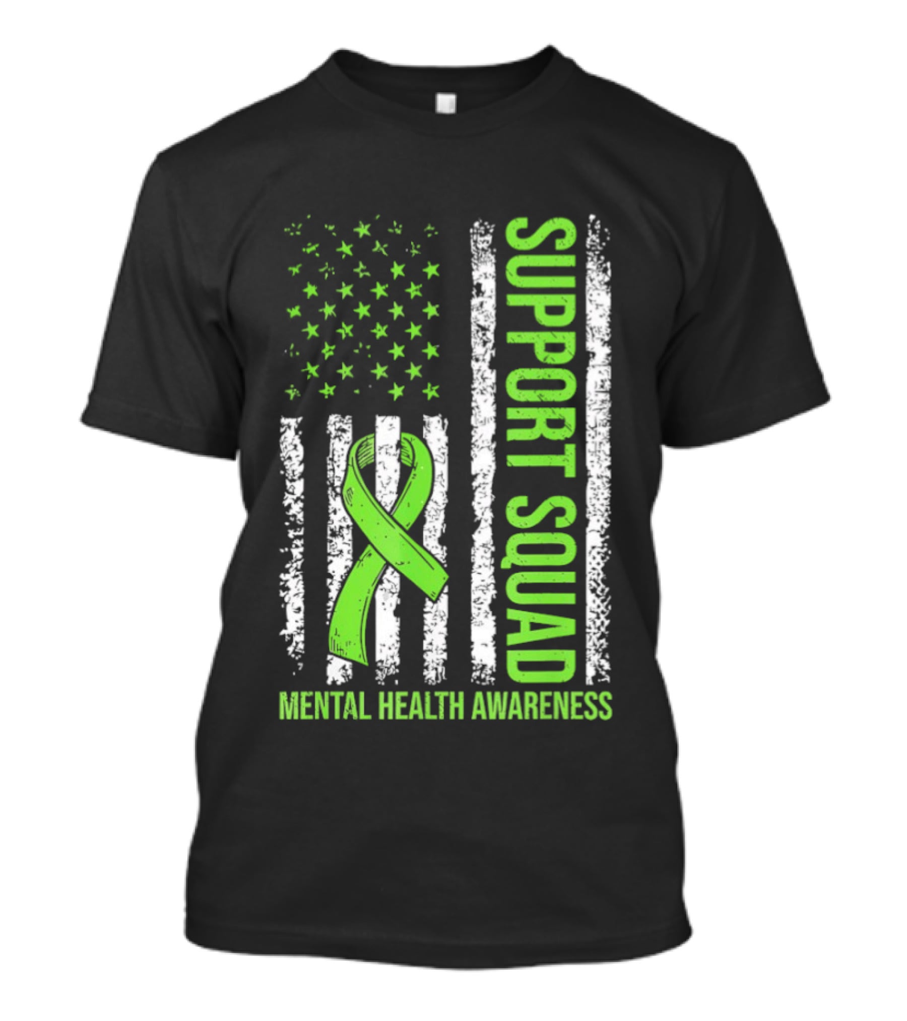 Support Squad US Flag Green Ribbon Mental Health Awareness T-Shirt