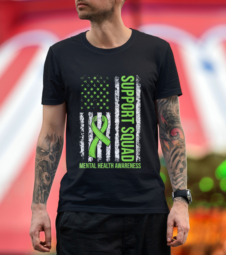 Support Squad US Flag Green Ribbon Mental Health Awareness T-Shirt