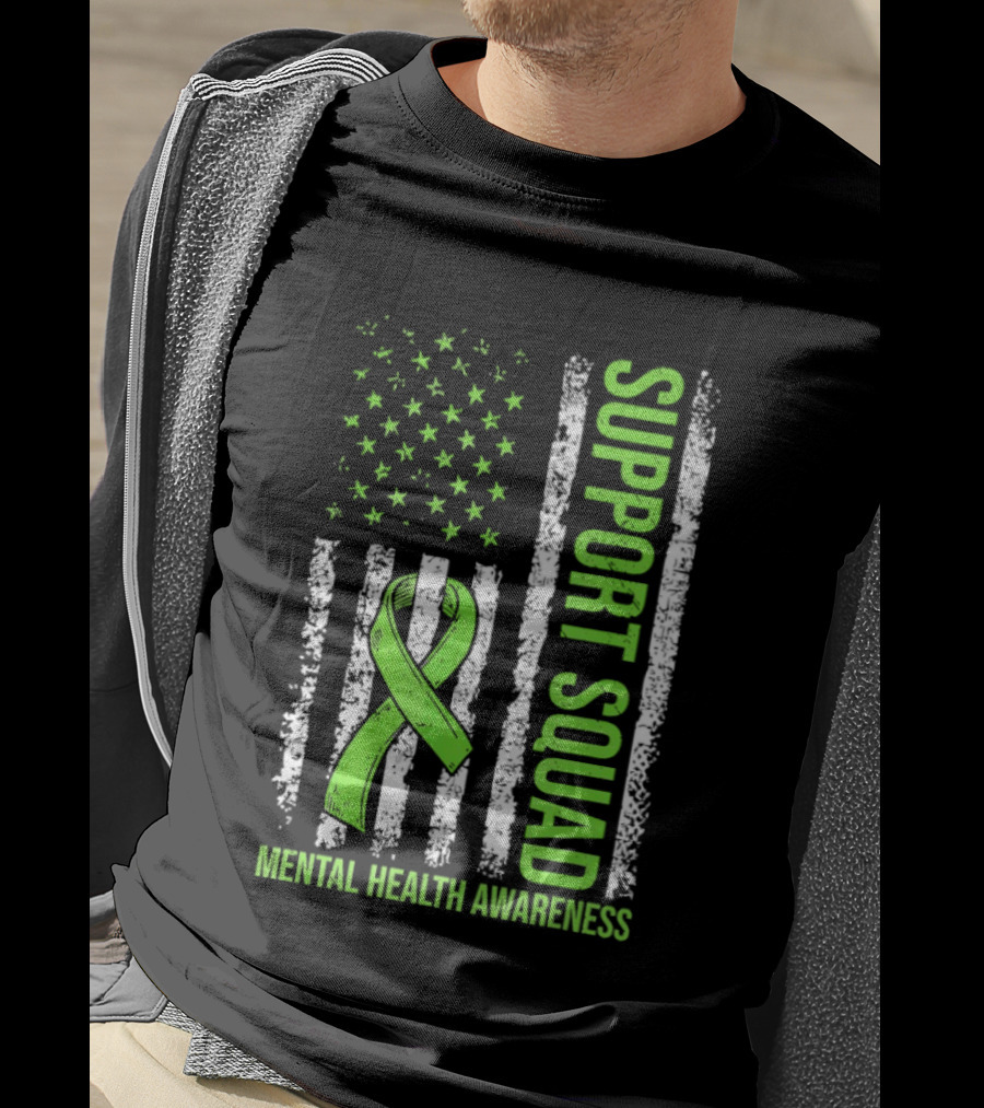 Support Squad US Flag Green Ribbon Mental Health Awareness T-Shirt