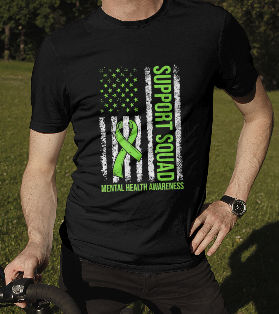 Support Squad US Flag Green Ribbon Mental Health Awareness T-Shirt