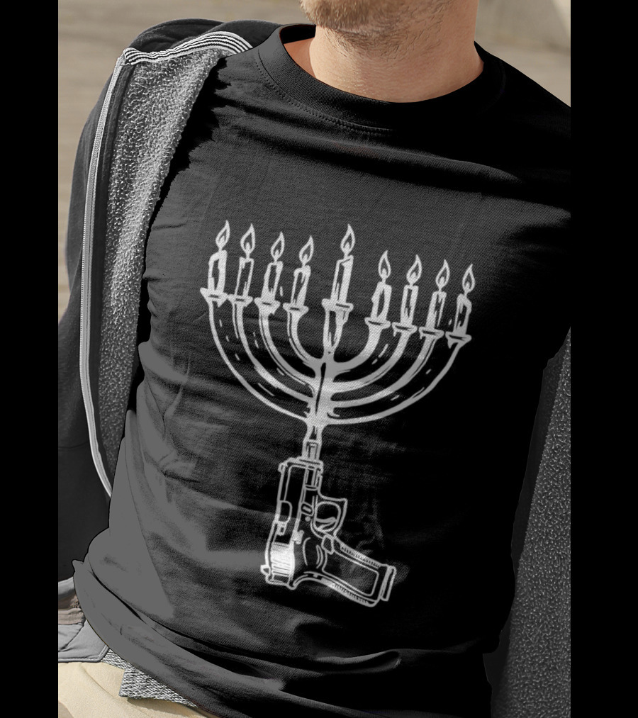 Misfit Patriot Hanukkah Menorah Gun T-Shirt