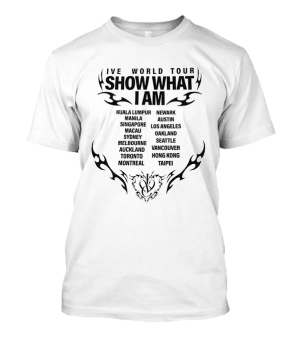 Ive World Tour Show What I Am Cities List Black Text Flame T-Shirt
