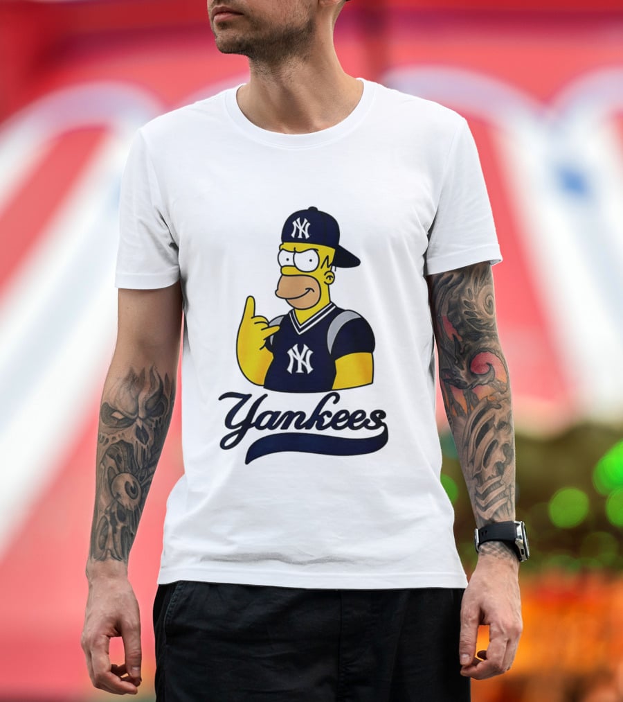 The Simpsons Homer Simpson New York Yankees Baseball Rock Hand Yankees T-Shirt