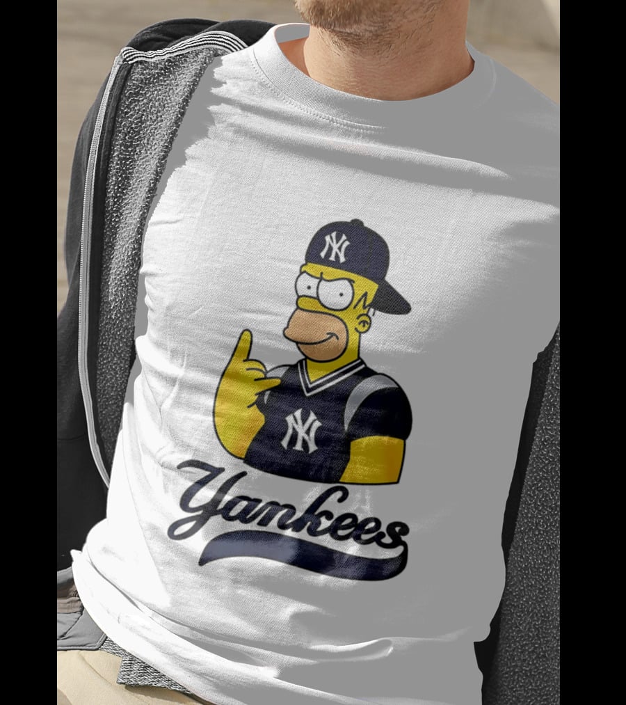 The Simpsons Homer Simpson New York Yankees Baseball Rock Hand Yankees T-Shirt