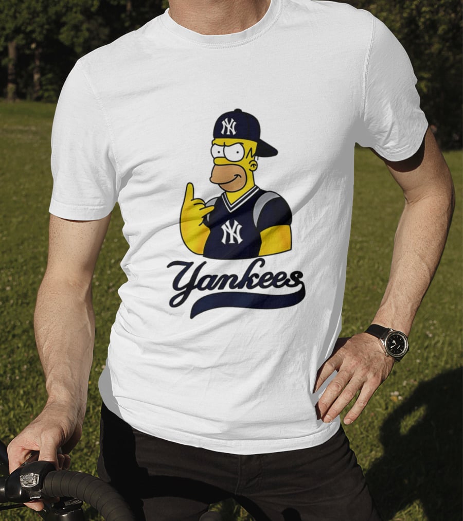 The Simpsons Homer Simpson New York Yankees Baseball Rock Hand Yankees T-Shirt