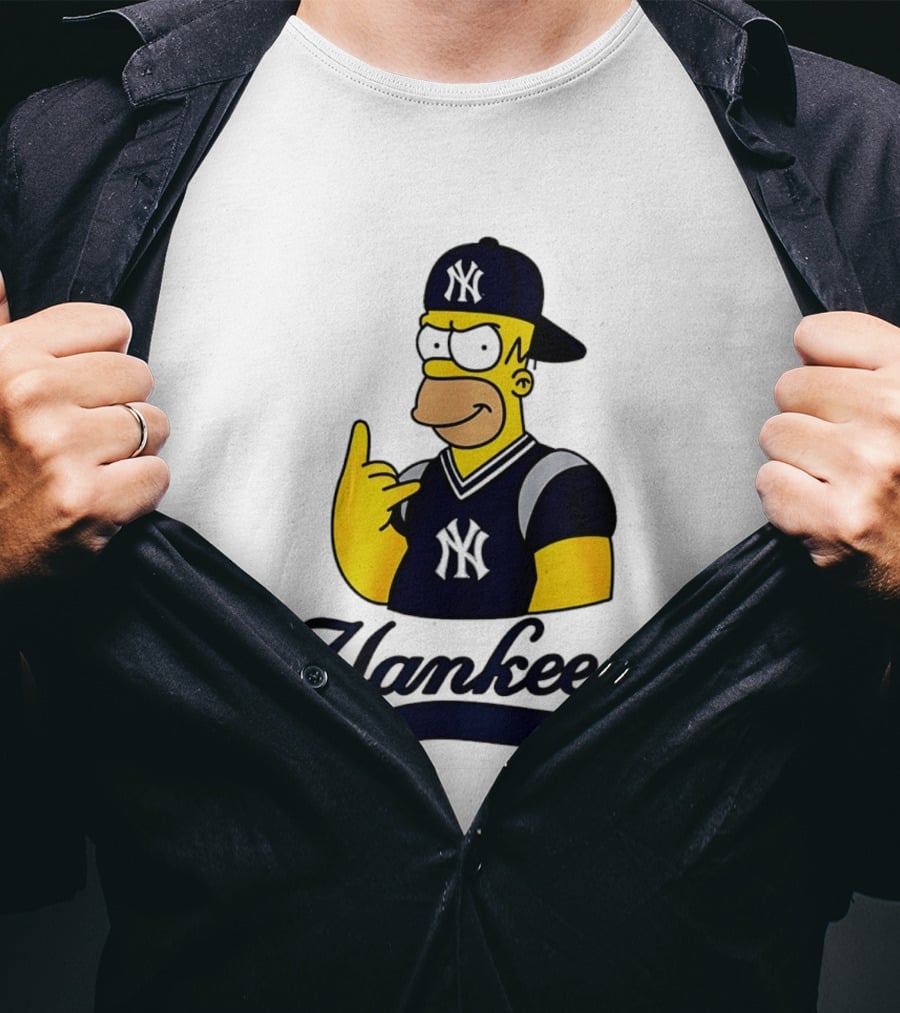 The Simpsons Homer Simpson New York Yankees Baseball Rock Hand Yankees T-Shirt