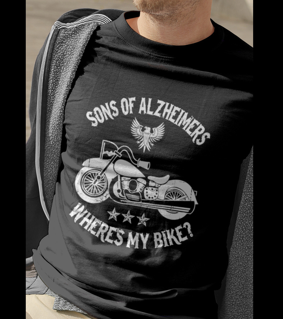 Sons Of Alzheimers Where's My Bike Classic Motorbike Eagle Stars T-Shirt