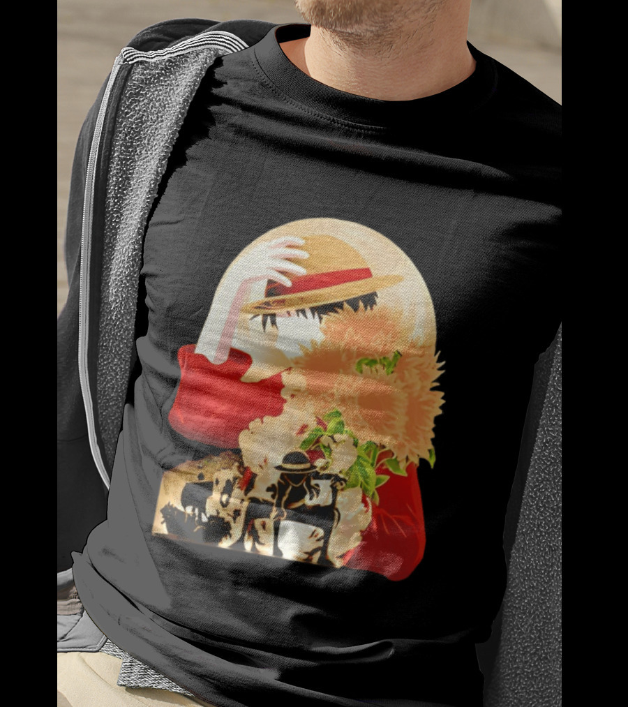 Monkey D. Luffy Red Outfit Straw Hat Sunflower Pirate Adventure T-Shirt