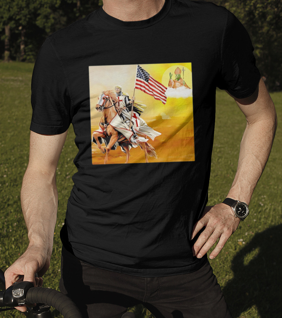 Donald Trump Crusader Knight With American Flag Riding Horse T-Shirt