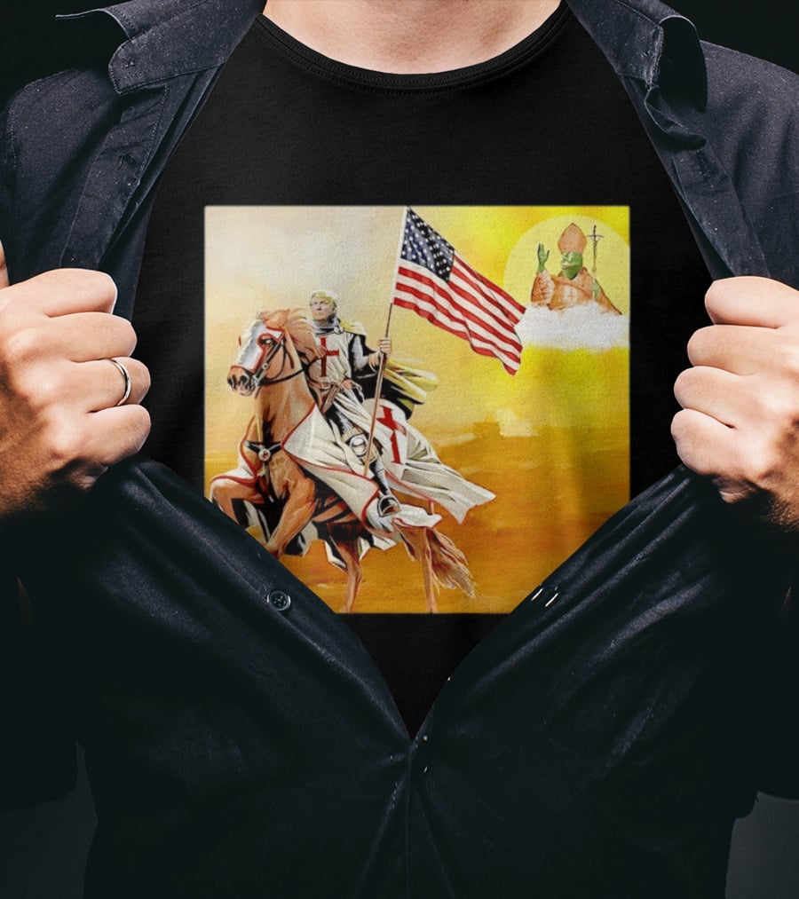 Donald Trump Crusader Knight With American Flag Riding Horse T-Shirt