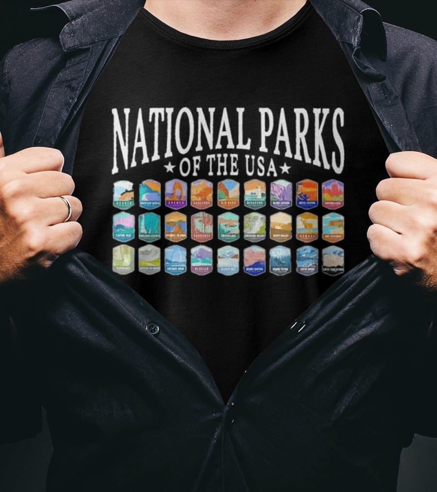 National Parks Of The USA Camping Yosemite Yellowstone Grand Canyon Acadia Badlands Glacier Bryce Canyon Zion T-Shirt