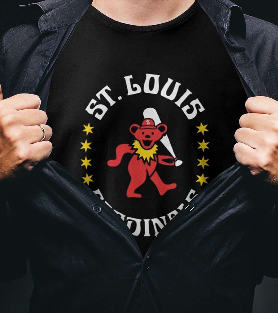 St Louis Cardinals Grateful Dead Bear Baseball Bat Stars T-Shirt