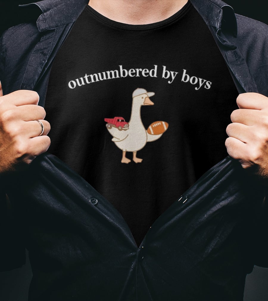 Outnumbered By Boy Mom Goose Football Toy Truck T-Shirt