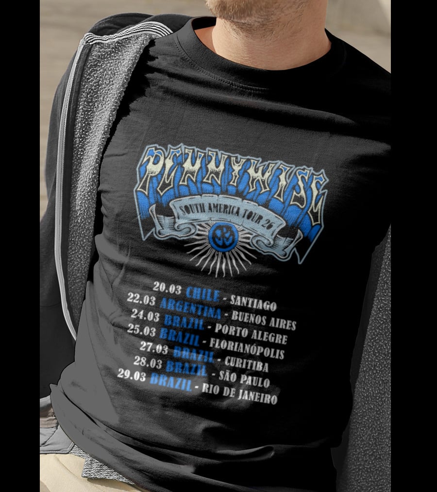 Pennywise South America Tour 2026 Chile Argentina Brazil Santiago Buenos Aires Porto Alegre Florianópolis Curitiba São Paulo Rio De Janeiro T-Shirt
