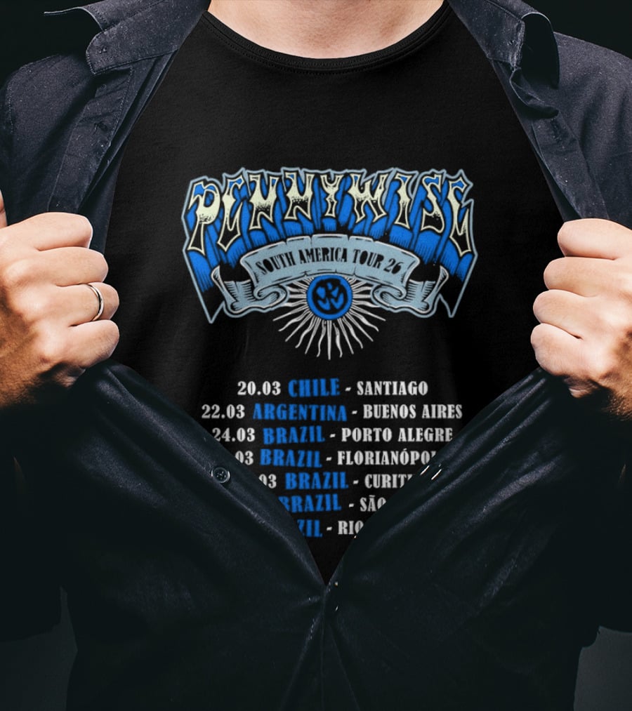Pennywise South America Tour 2026 Chile Argentina Brazil Santiago Buenos Aires Porto Alegre Florianópolis Curitiba São Paulo Rio De Janeiro T-Shirt