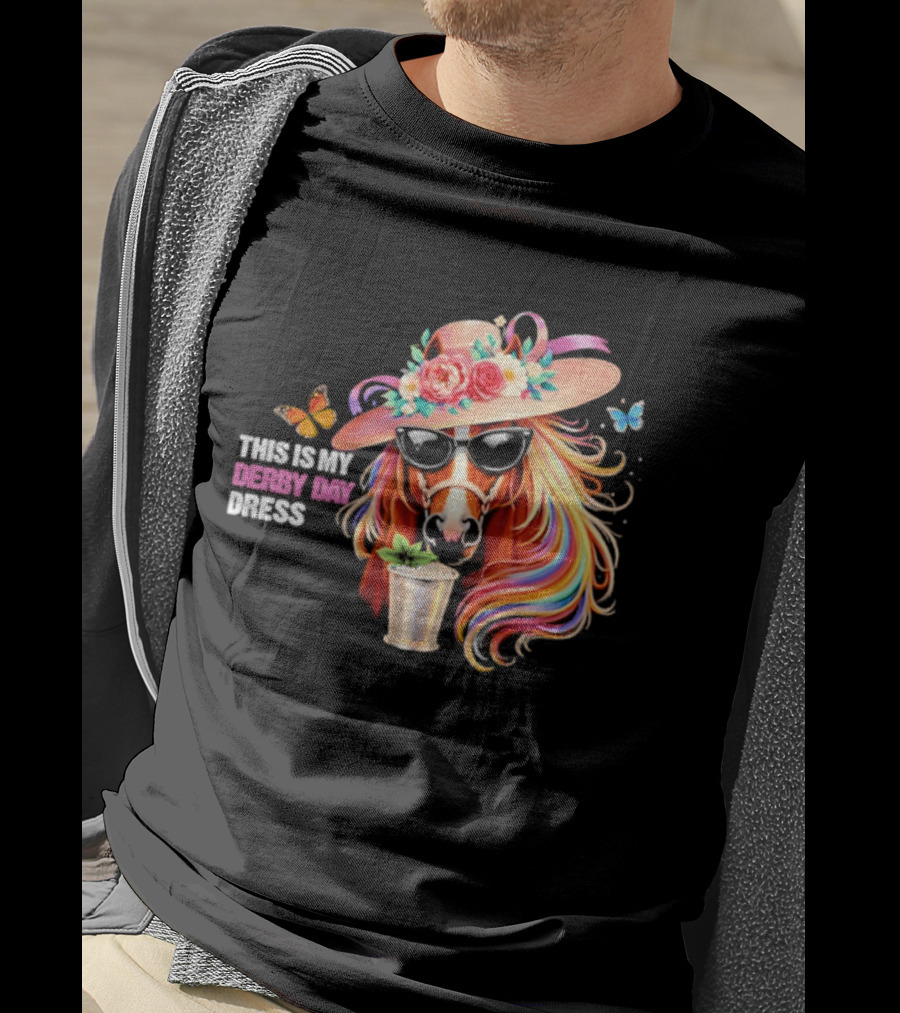 This Is My Derby Day Dress Horse Racing Party Butterfly Rainbow Hat Floral Cocktail T-Shirt