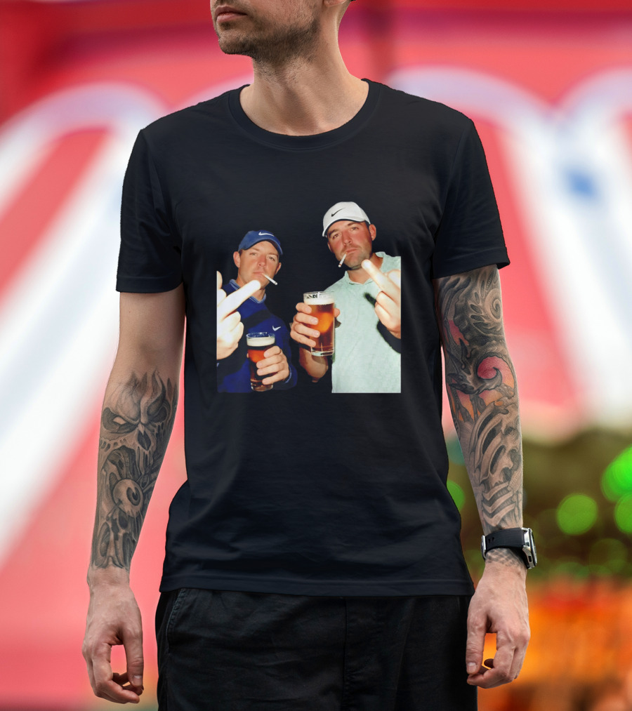 Rory McIlroy Scottie Scheffler Golf Middle Finger Beer Cigarettes T-Shirt