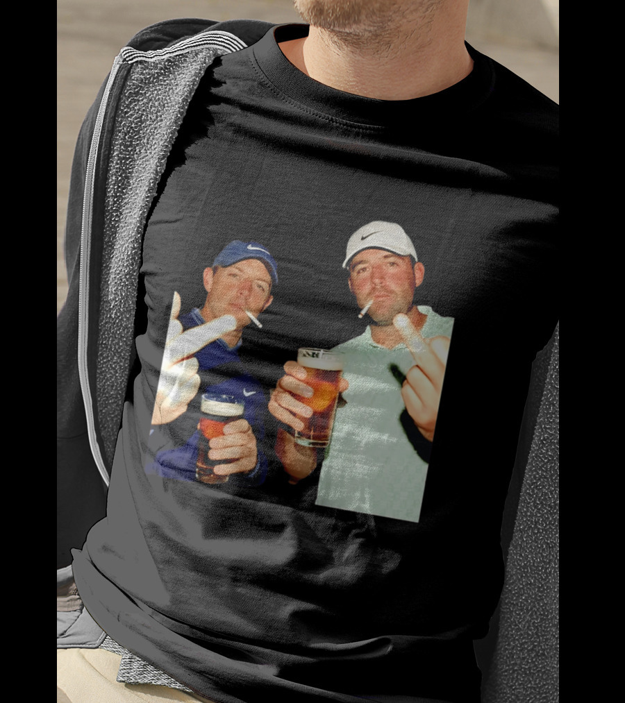 Rory McIlroy Scottie Scheffler Golf Middle Finger Beer Cigarettes T-Shirt