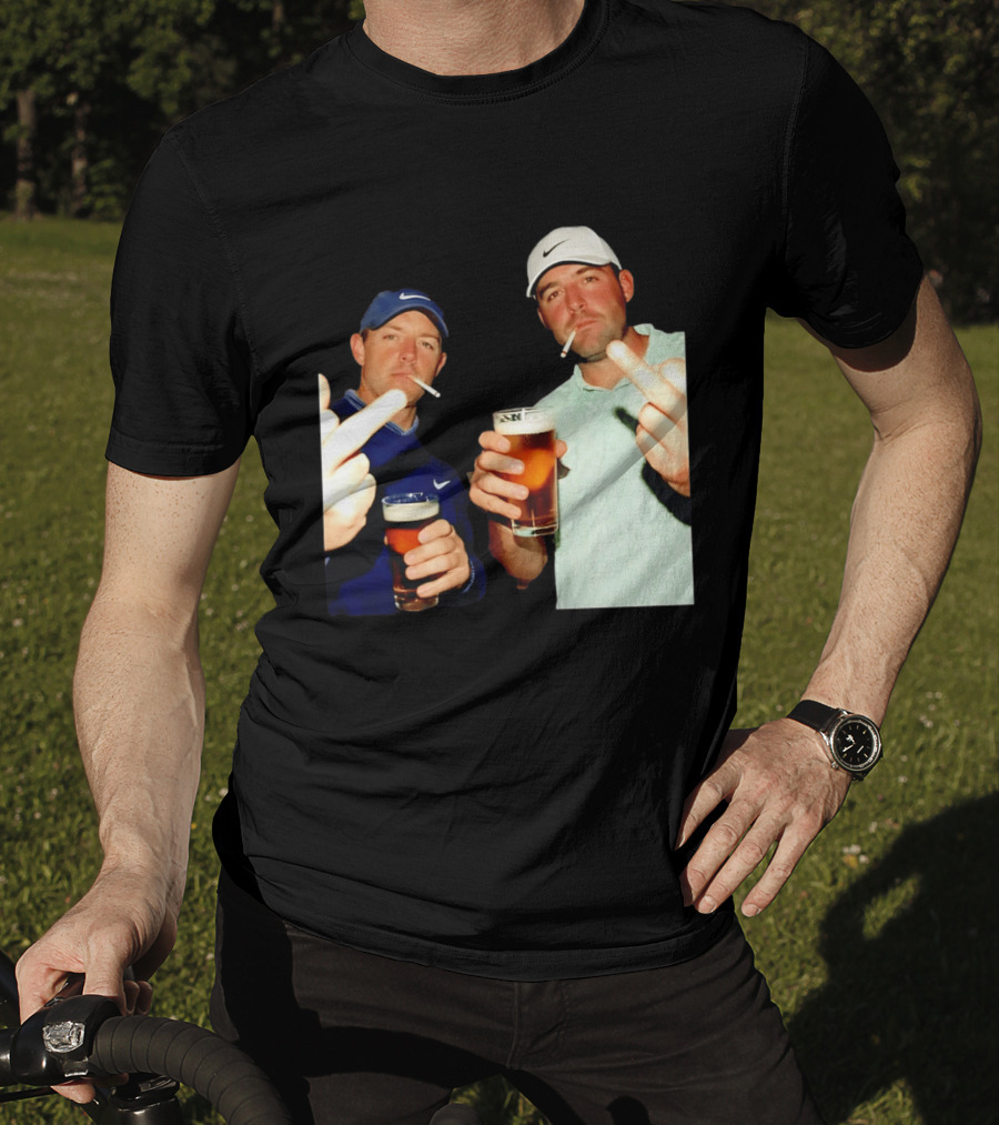 Rory McIlroy Scottie Scheffler Golf Middle Finger Beer Cigarettes T-Shirt