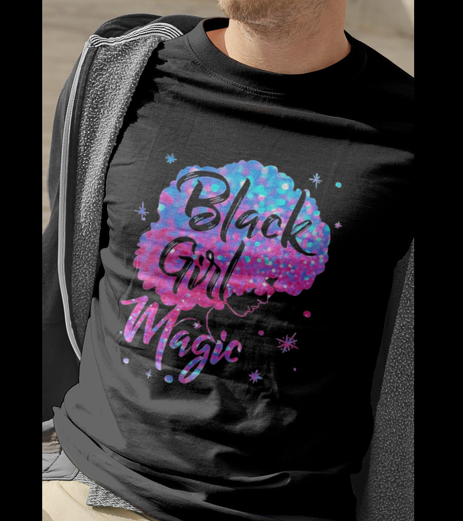Black Girl Magic Vibrant Neon Glitter Afro T-Shirt
