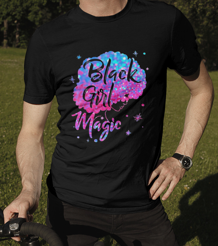 Black Girl Magic Vibrant Neon Glitter Afro T-Shirt