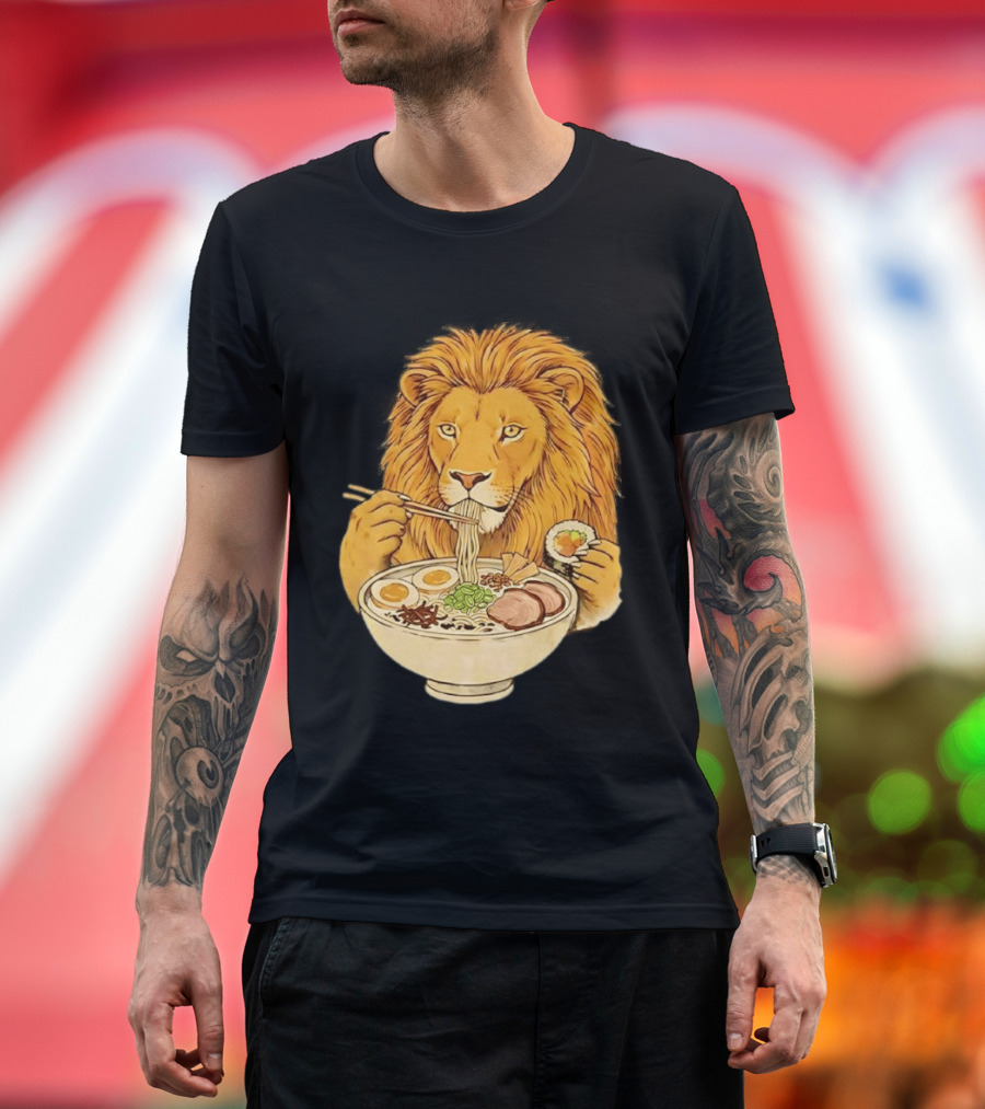 King Lion Eating Ramen Noodles With Sushi Meme T-Shirt