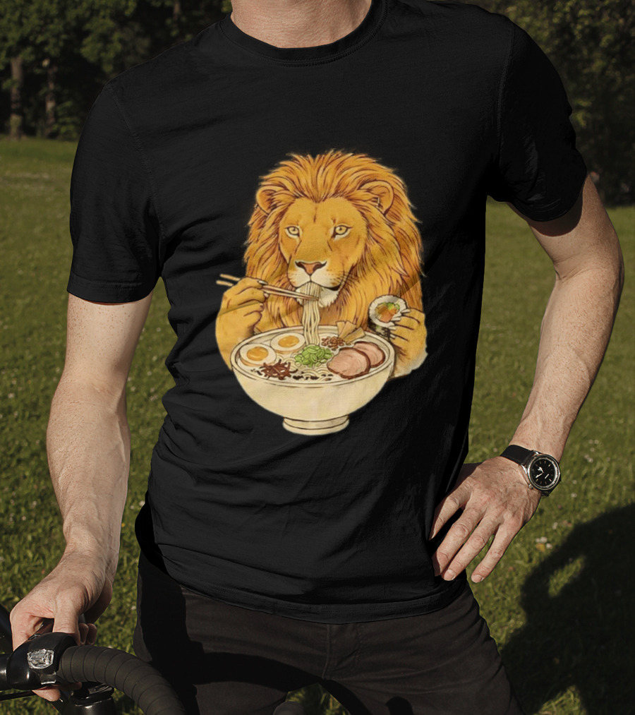 King Lion Eating Ramen Noodles With Sushi Meme T-Shirt