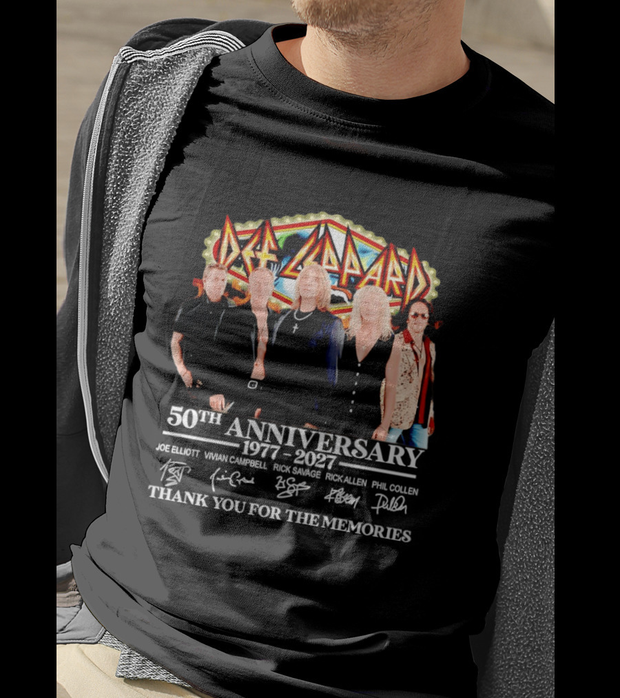 Def Leppard 50th Anniversary 1977 2027 Thank You For The Memories Signatures T-Shirt