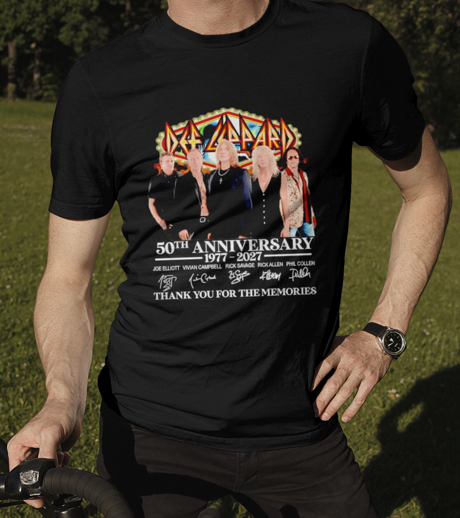 Def Leppard 50th Anniversary 1977 2027 Thank You For The Memories Signatures T-Shirt