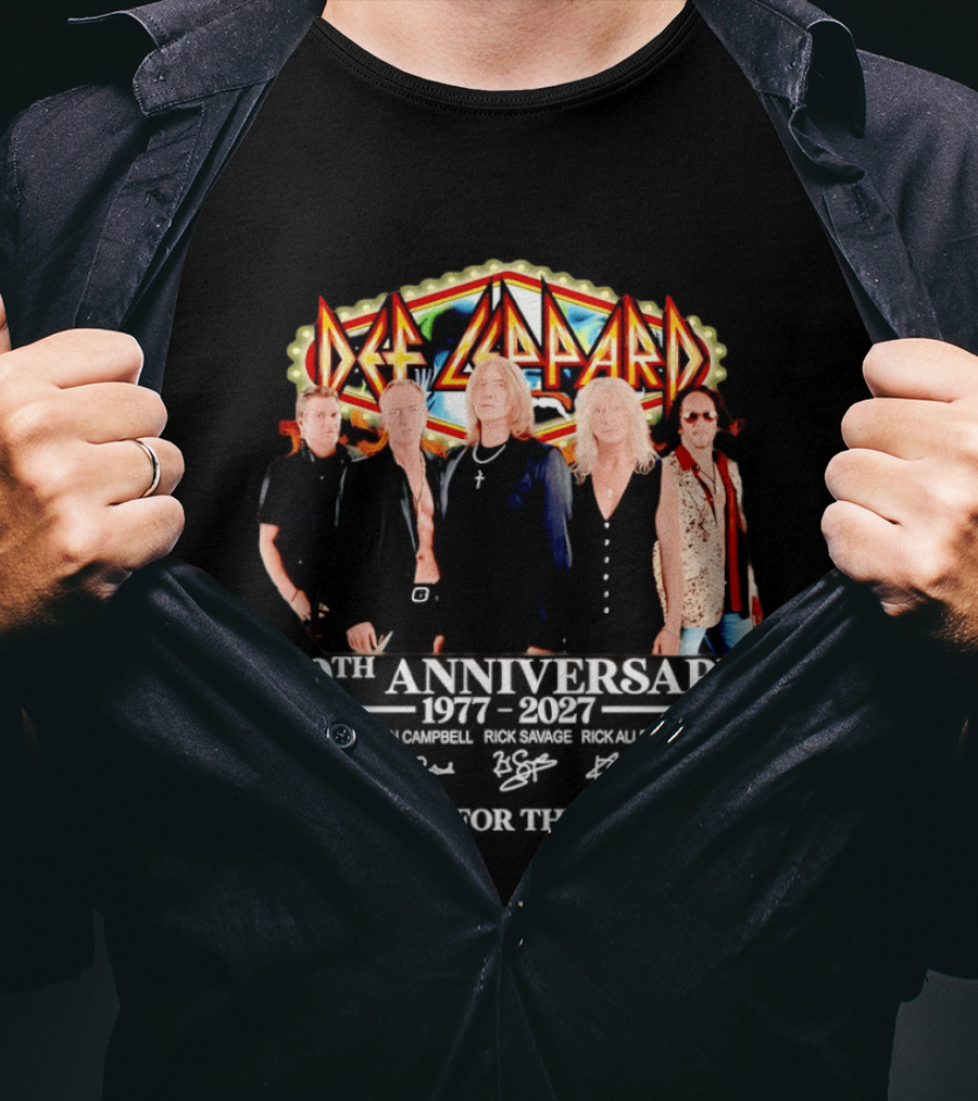 Def Leppard 50th Anniversary 1977 2027 Thank You For The Memories Signatures T-Shirt
