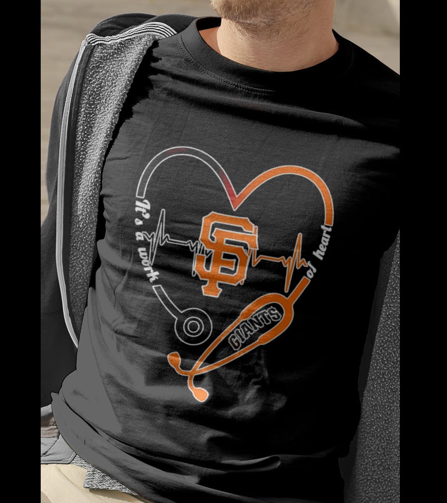 San Francisco Giants Heart Stethoscope Work Of Heart Beat Shape T-Shirt