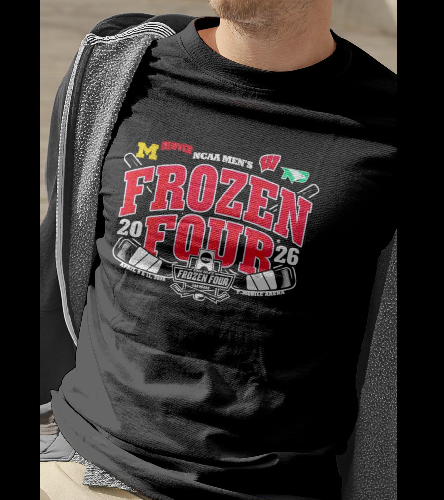 NCAA Men's Frozen Four 2026 University Of Michigan Boston University University Of Wisconsin University Of North Dakota Logos T-Shirt