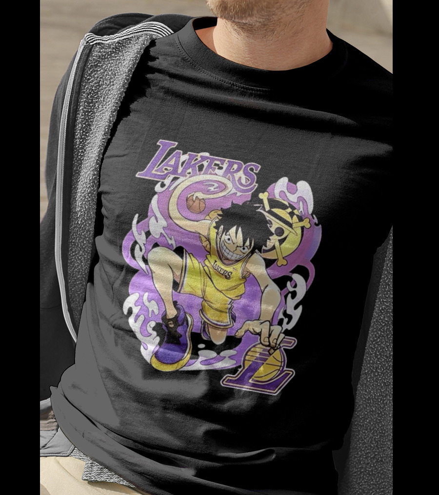 Luffy Lakers One Piece Basketball Anime T-Shirt