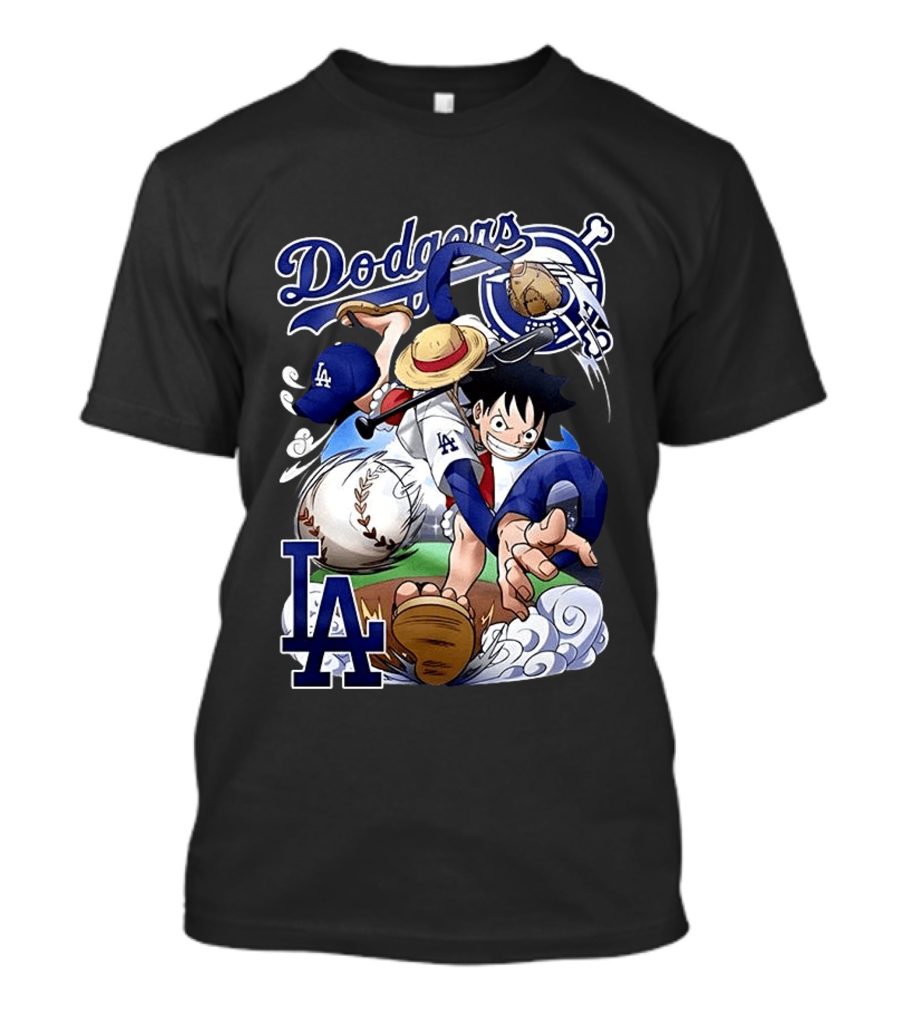 Luffy Los Angeles Dodgers One Piece Anime Crossover MLB Collaboration T-Shirt