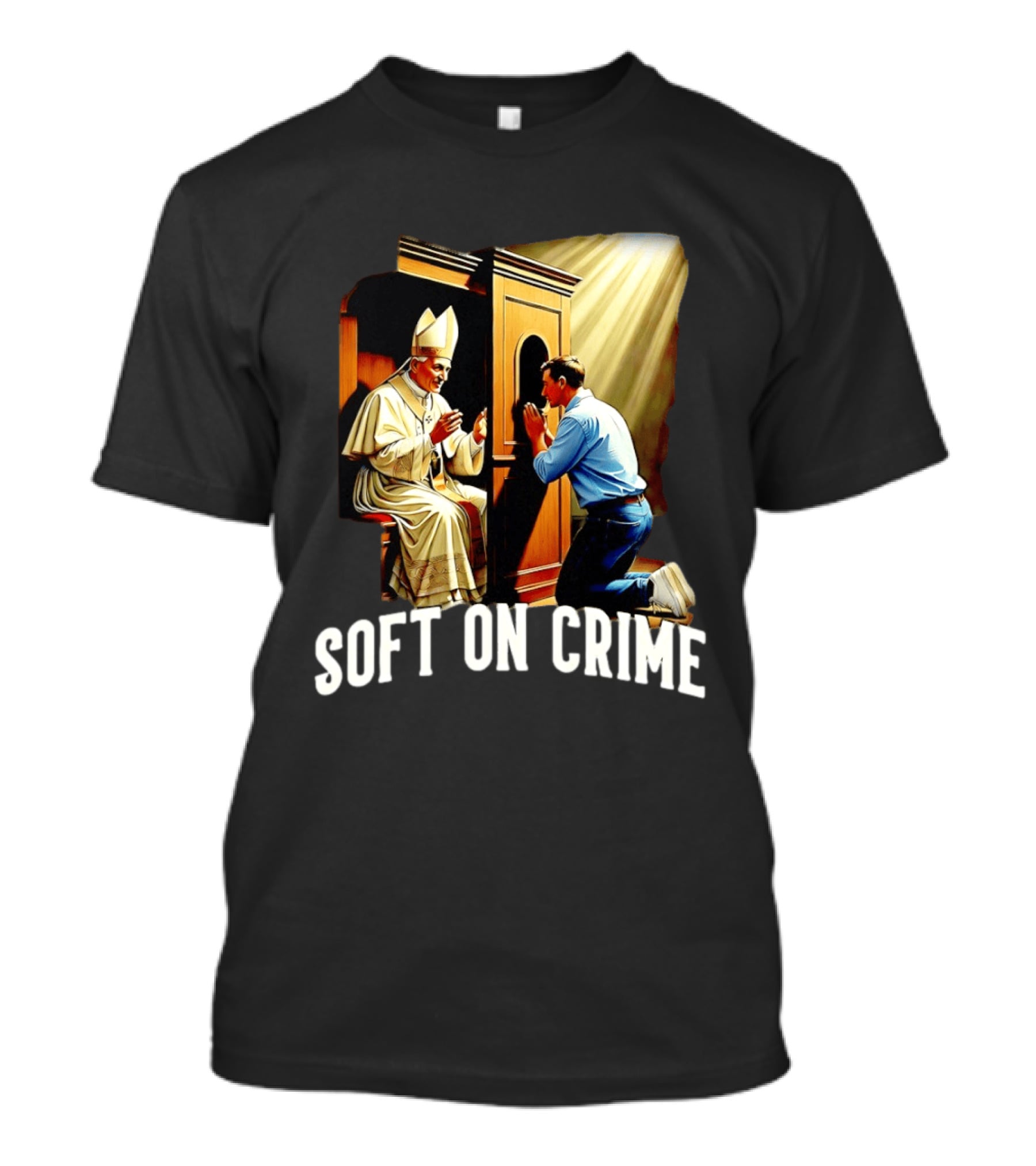 Soft On Crime Confessional Reflection With Penitent And Clergyman T-Shirt