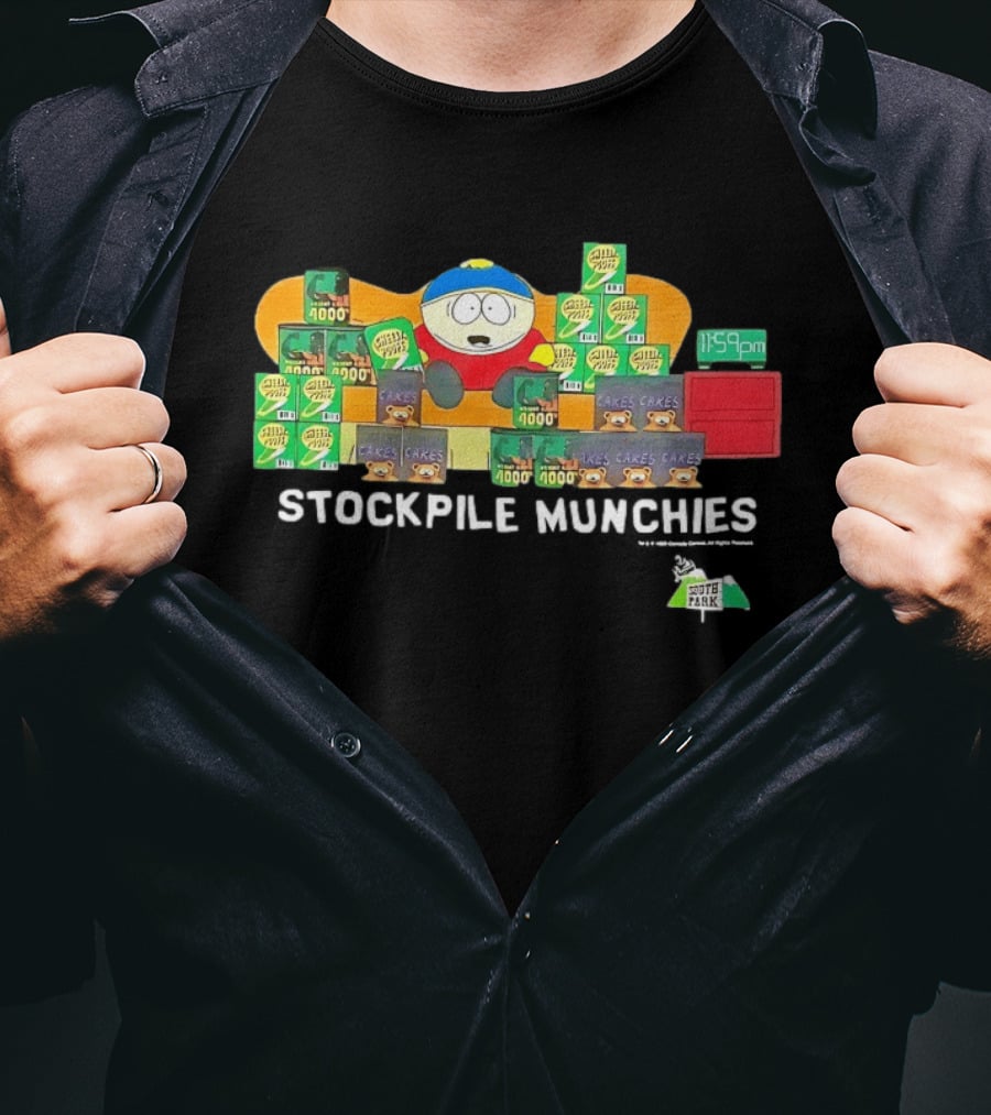 South Park Cartman Stockpile Munchies Cheesy Poofs 1159pm Cakes T-Shirt