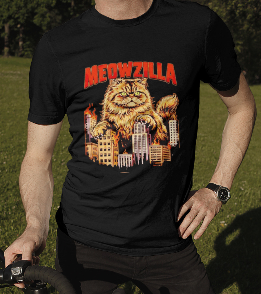 Meowzilla Giant Cat Rampage Over Burning City Skyline T-Shirt
