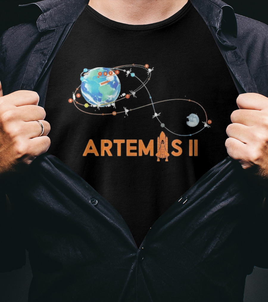 Artemis II Mission Schedule Earth To Moon Trajectory T-Shirt