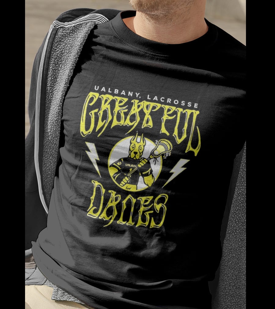 Ualbany Lacrosse Grateful Danes Lightning Bolt Lacrosse Player T-Shirt