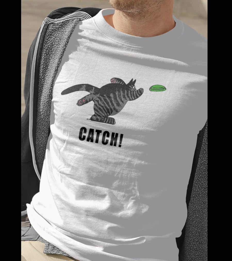 B Kliban Cat Catch Frisbee Playful Humor T-Shirt