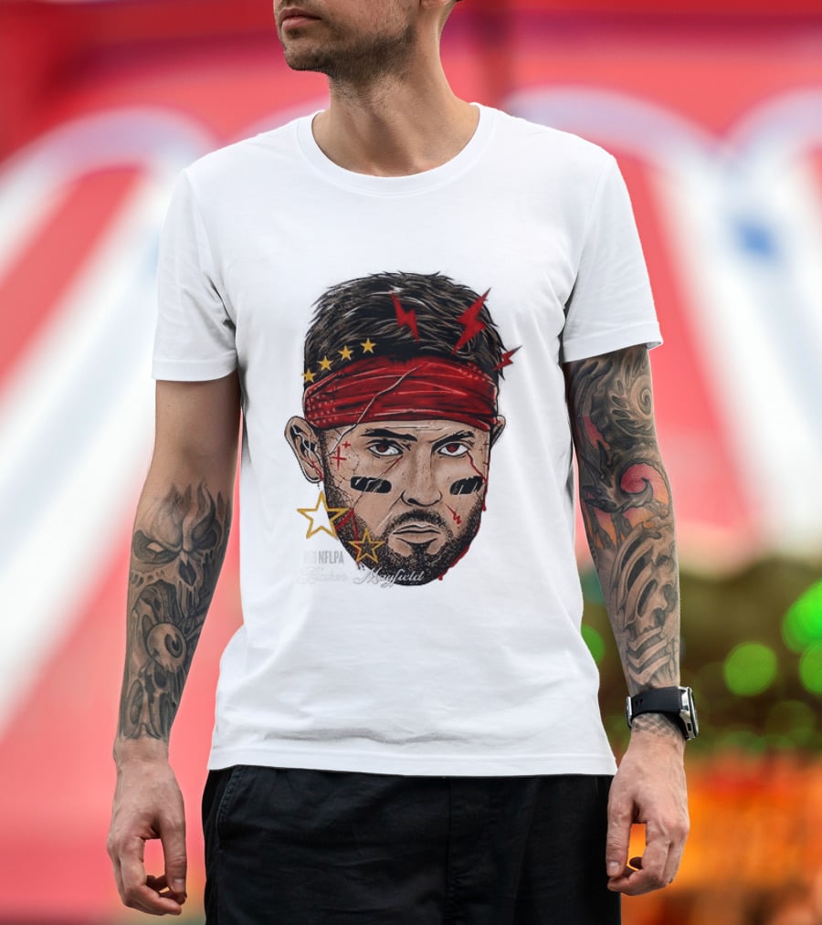 Baker Mayfield Red Bandana Star Lightning Face Paint T-Shirt