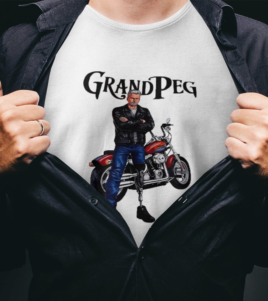 Grand Peg Biker With Motorcycle And Leather Jacket T-Shirt