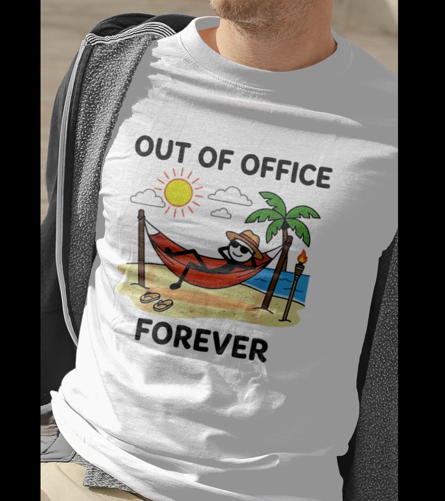 Out Of Office Forever Stick Figure In Hammock On Beach Vacation T-Shirt