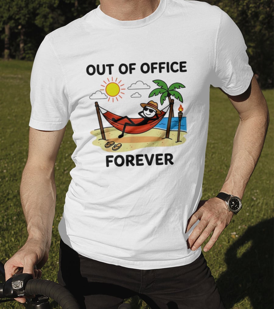 Out Of Office Forever Stick Figure In Hammock On Beach Vacation T-Shirt